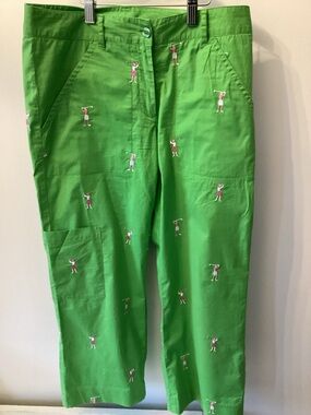 Lilly Pulitzer vintage Green Embroidered Golf Print Pants( size 2)